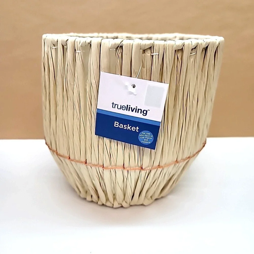 Set Of 3 Plastic Lined Natural Color Raffia Planter Baskets-6